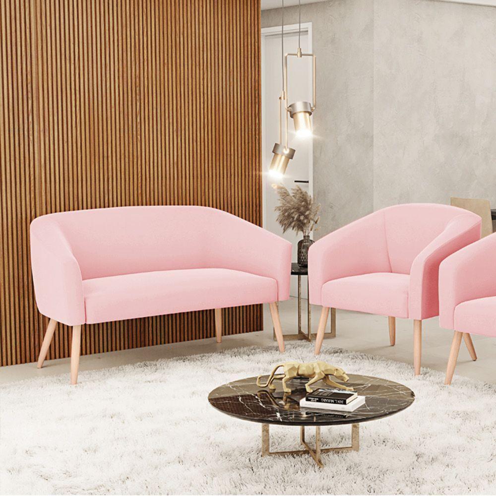 Kit Namoradeira 2 Lugares E 1 Poltrona Rosa Bebê Pés Palito - 8
