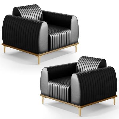 Kit 2 Poltronas Decorativas Base Gold D06 Pu B-159 Preto