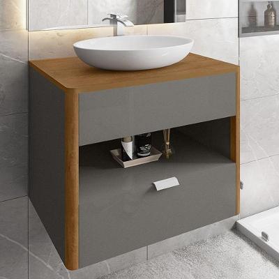 Gabinete Armario Banheiro Santorini Com 1 Gaveta E Cuba Luna Titanium/naturale Titanium/naturale