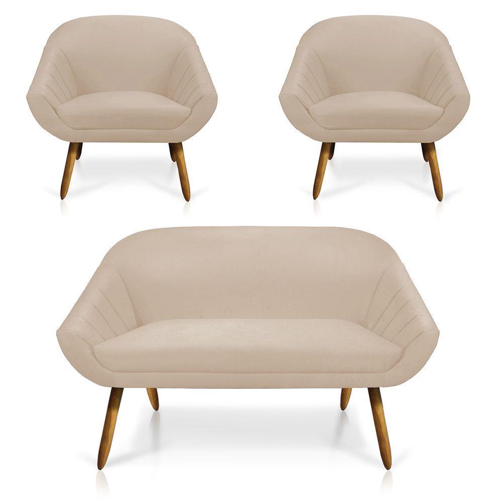 Kit 01 Namoradeira 02 Lugares e 02 Poltronas Giovana Suede Bege Castanho - 2