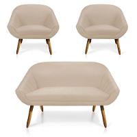 Kit 01 Namoradeira 02 Lugares e 02 Poltronas Giovana Suede Bege Castanho - 2