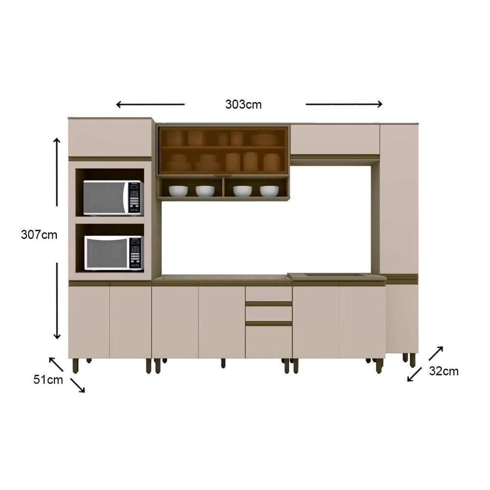 Cozinha Completa 8Pçs (2 Armários + 2 Balcões + 2 Paneleiros + 2 Complementos) C8p12 Duna/cristal - 2