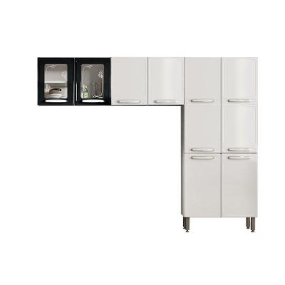 Cozinha Compacta Evidence 3 Peças 6 Portas em Aço 80cm Branco Preto para Ambiente