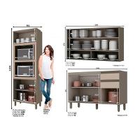 Kit De Cozinha Completa 10Pçs (3 Armários + 3 Balcões + 1 Paneleiro + 3 Complementos) Duna/cristal - 6