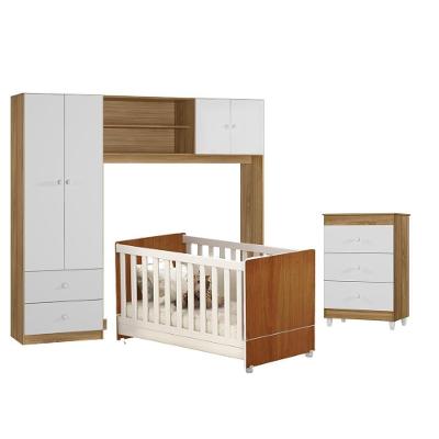 Quarto Infantil Berço, Conjugado, Cômoda Nature/Branco