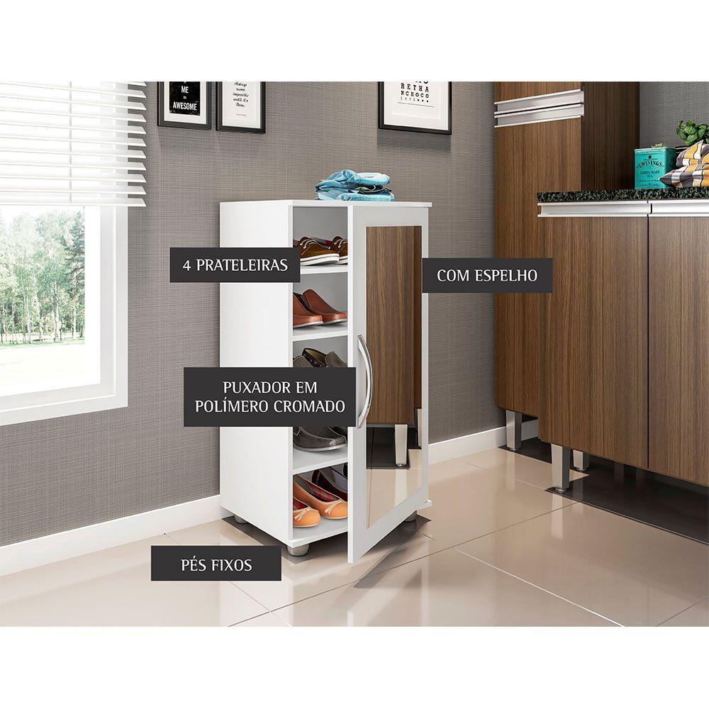 Sapateira Flávia Com Espelho 1 Porta E 4 Prateleiras Poliman Móveis Branco - 2