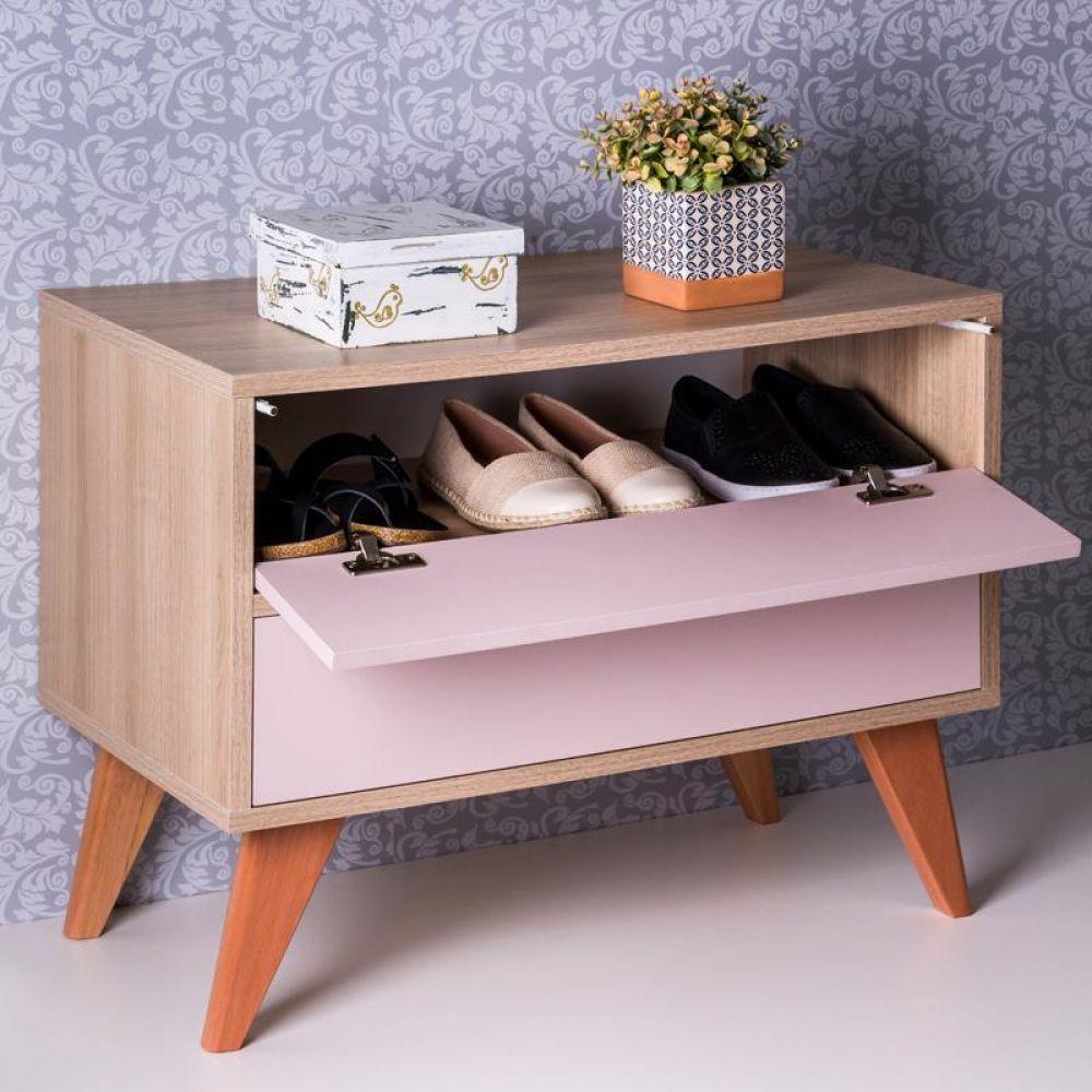 Sapateira Retrô com Portas Carvalho e Rosa Claro 60 X 40cm - 2