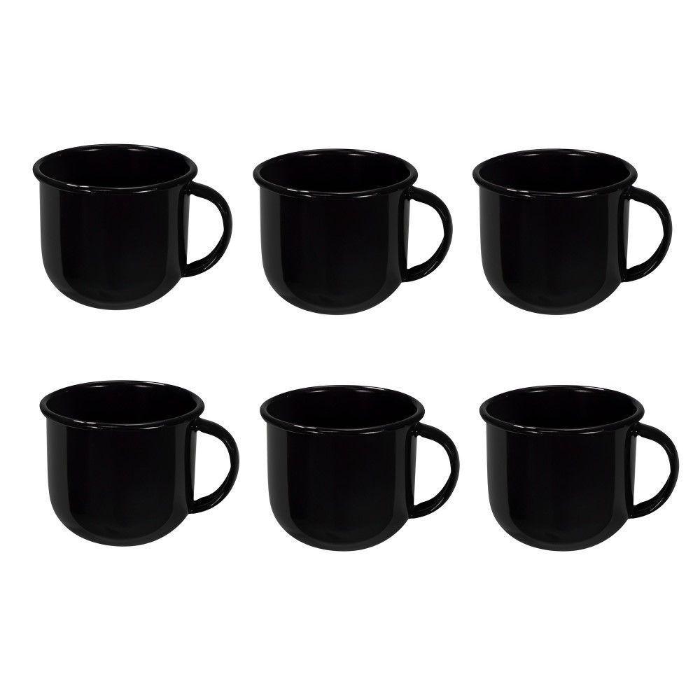 Jogo De Xícara De Chá 06 Peças Esmaltada Preto 240 Ml Ewel - 1