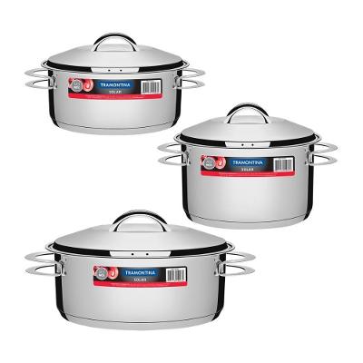 Kit - Jogo De Panelas Solar 3 Pçs Inox Pit 1, 2, 3 - Tramontina