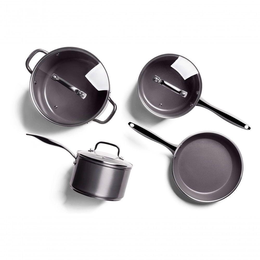 Conjunto De Panelas 4 Peças, Cinza, Com Antiaderente Ceramic Life Linha Unique Cinza Brinox - 4