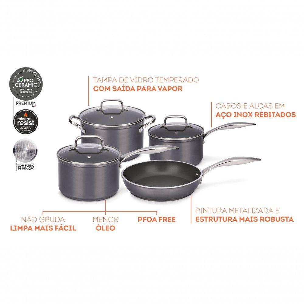 Conjunto De Panelas 4 Peças, Cinza, Com Antiaderente Ceramic Life Linha Unique Cinza Brinox - 5