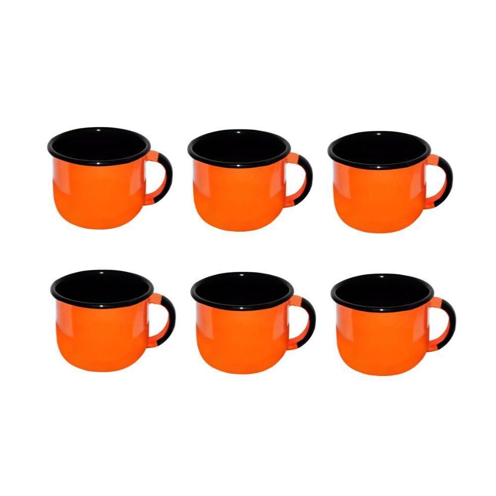 Jogo De Xícara De Cafezinho 06 Peças Esmaltada Laranja 120 Ml Ewel - 1