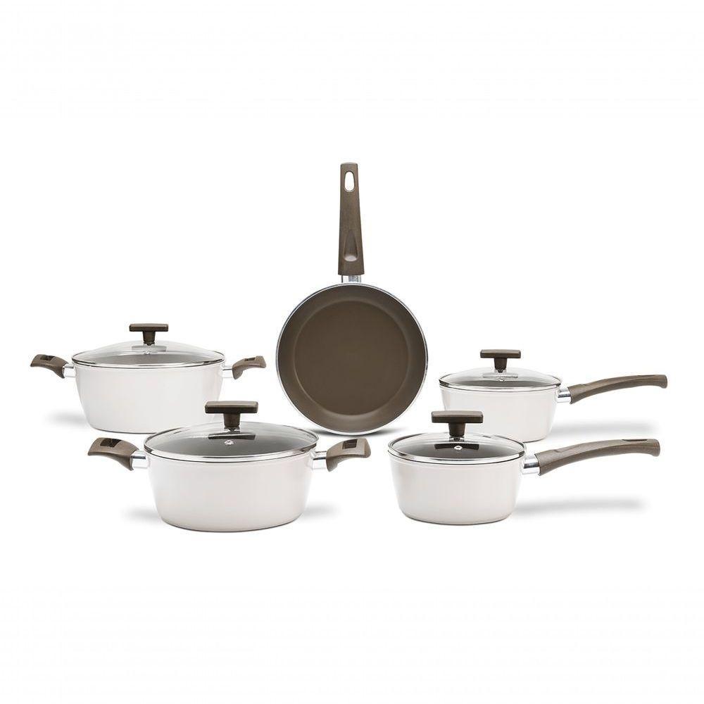 Conjunto De Panelas 5 Peças Cerâmico Antiaderente Nata Linha Ceramic Life Organika Nata - 1