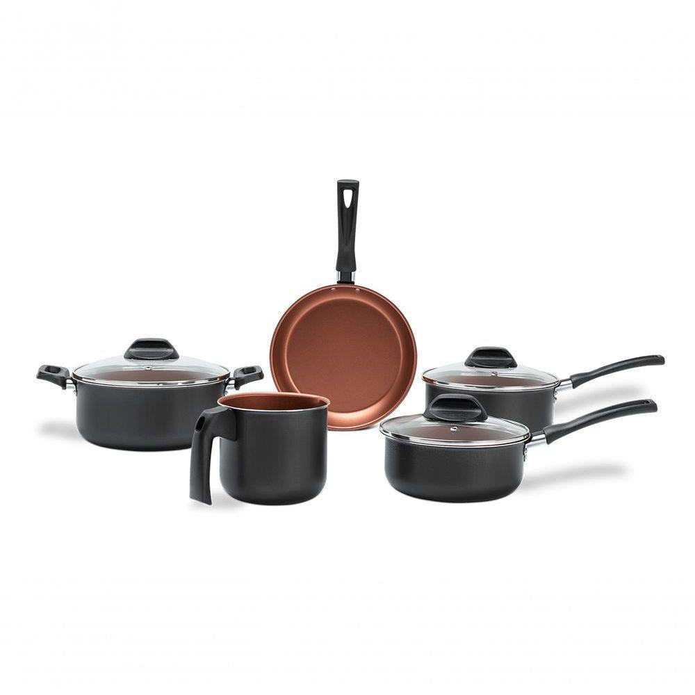 Conjunto De Panelas 5 Peças Pro-flon Antiaderente Cinza Range Linha Topázio Brinox Cinza - 1