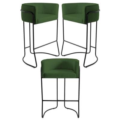 Kit 3 Banquetas Base Aço Preto Betina A-89 Corano Verde - Domi