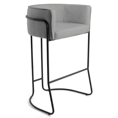 Banqueta Base Aço Preto Betina C-416 Linho Cinza Escuro - Domi