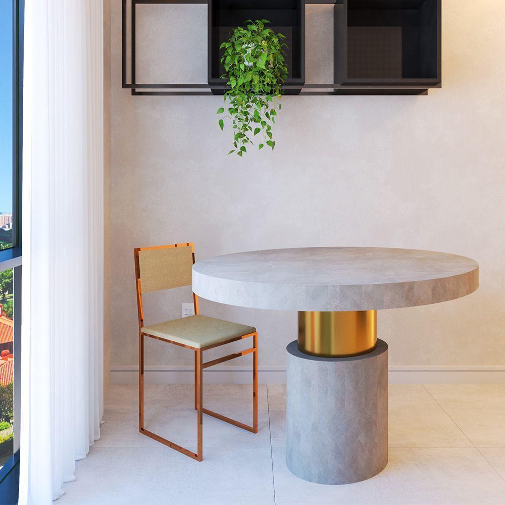 Cadeira De Jantar Industrial Isa Assento Estofado Veludo Bege Base Cobre - Bege - 3