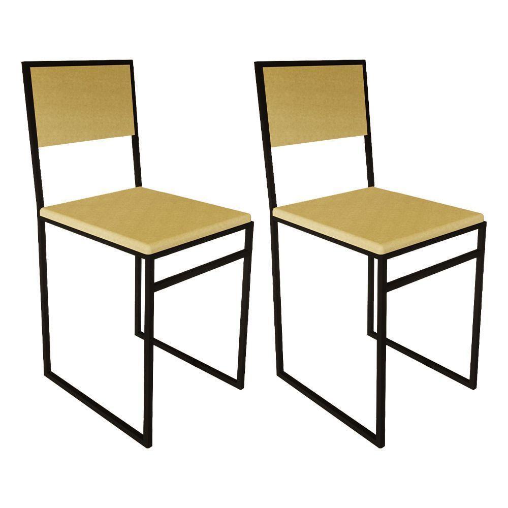 Kit 2 Cadeiras De Jantar Industrial Assento Estofado Veludo Bege Isa - Bege - 1