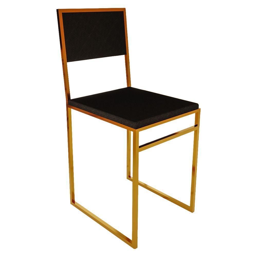 Cadeira De Jantar Industrial Isa Assento Estofado Veludo Preto Base Cobre - Preto - 1