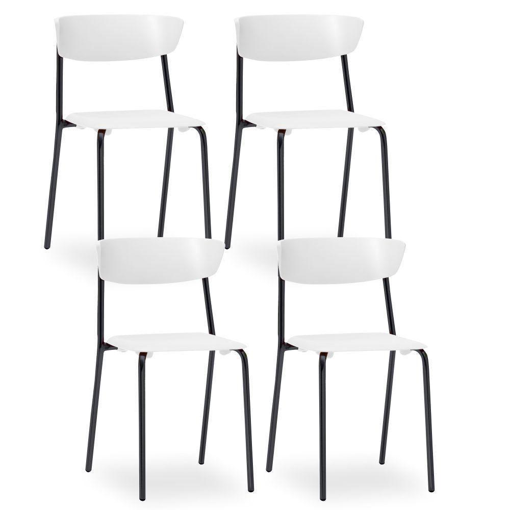 Kit 04 Cadeiras Fixa Base Preta Empilhável Bit F02 Branco - 1