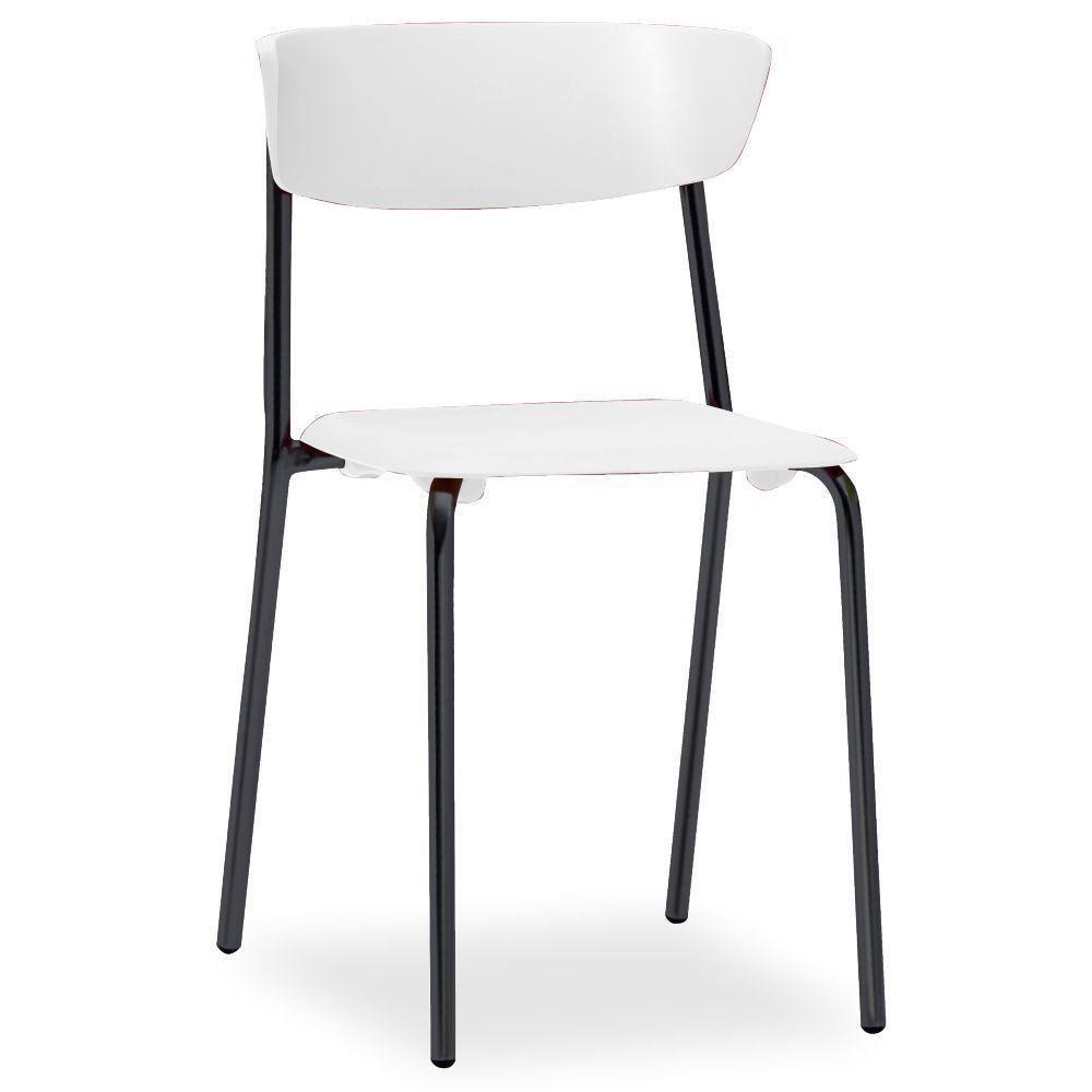 Kit 04 Cadeiras Fixa Base Preta Empilhável Bit F02 Branco - 3