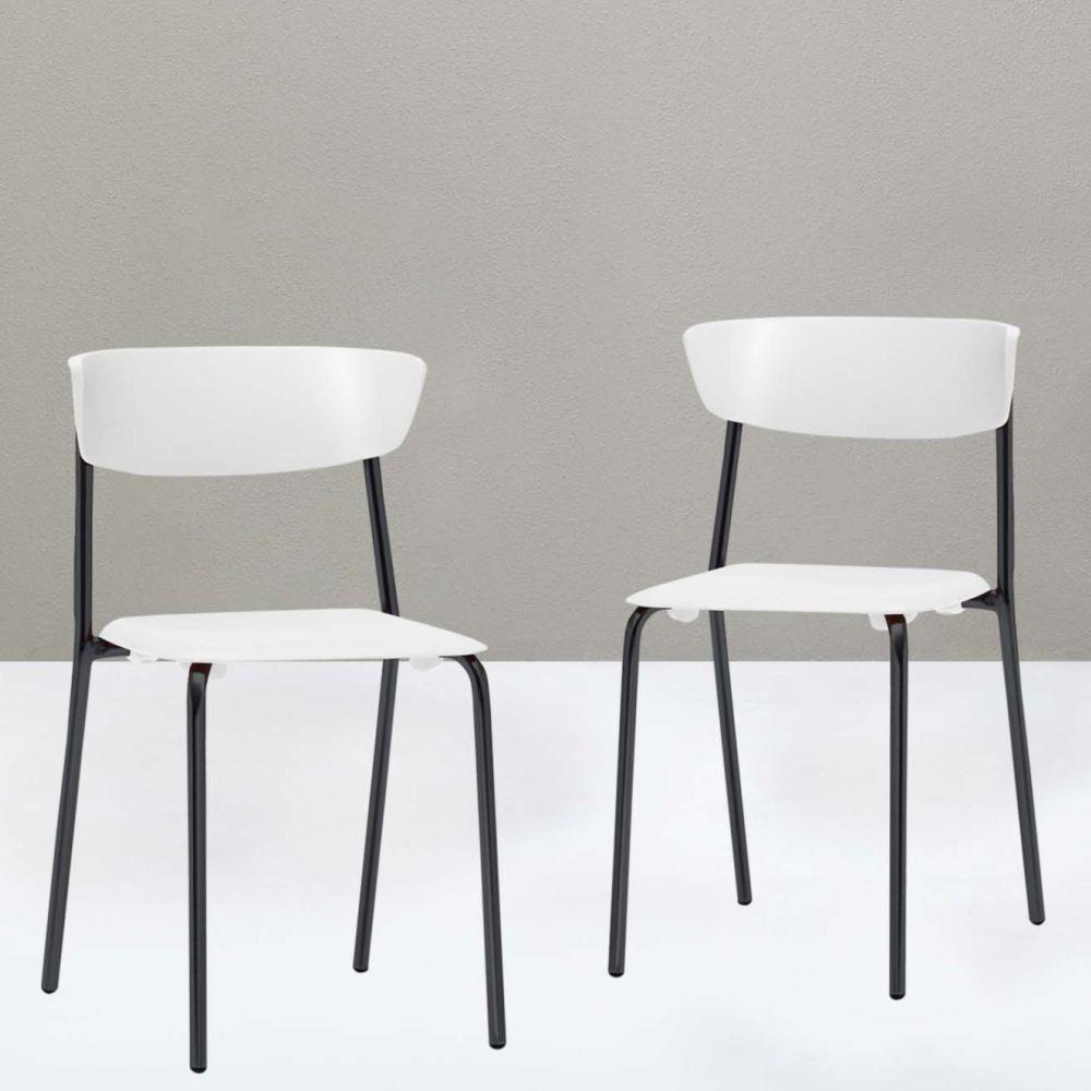 Kit 04 Cadeiras Fixa Base Preta Empilhável Bit F02 Branco - 4