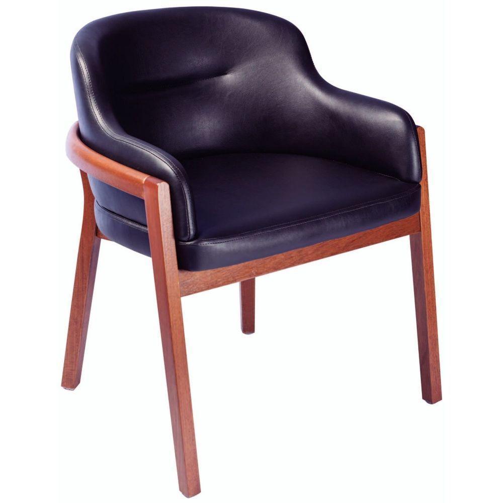 Poltrona Baixa Tramontina Porto Com Base Em Madeira Tauarí Com Acabamento Amêndoa E Estofado Preto - 1