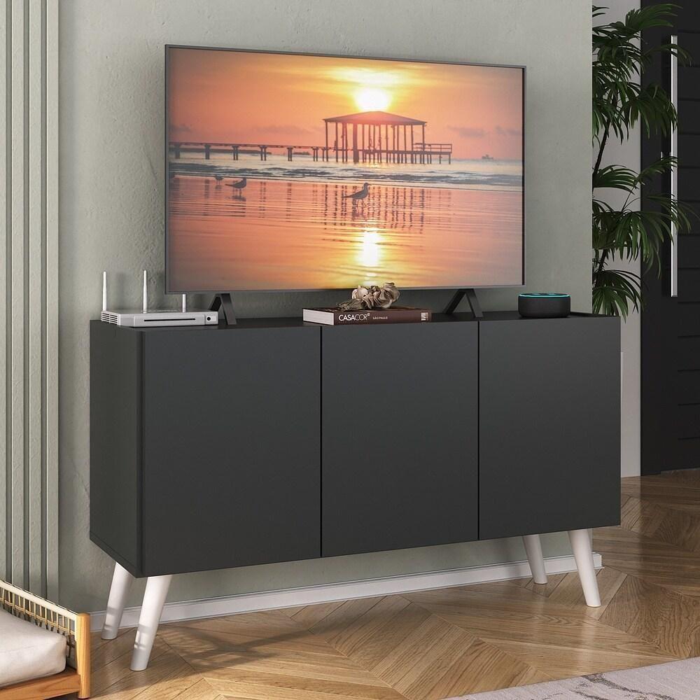 Rack Retrô Para Tv Até 32 Polegadas Com 3 Portas Multimóveis Mp1067 Preto Branco - 2