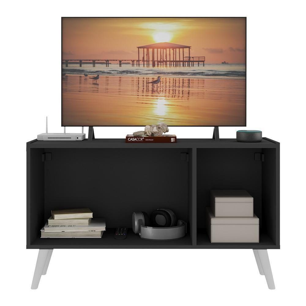 Rack Retrô Para Tv Até 32 Polegadas Com 3 Portas Multimóveis Mp1067 Preto Branco - 3