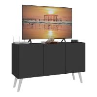 Rack Retrô Para Tv Até 32 Polegadas Com 3 Portas Multimóveis Mp1067 Preto Branco - 1