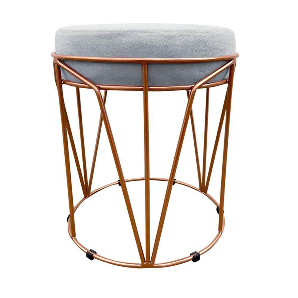 Puff Multiuso Com Mesa 2 Em 1 Suede Cinza Base Cobre - 4