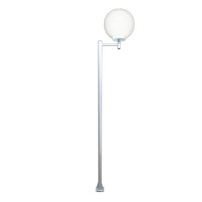 Poste E Luminária Globo P Braço Reto Jardim Branco 300cm