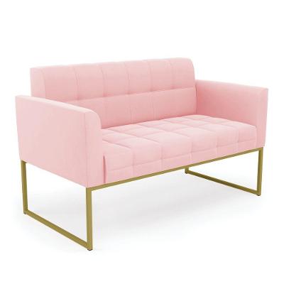 Sofá Namoradeira Elisa Suede Base Metálica Industrial Dourado - D\'rossi Cor Rosa Bebê