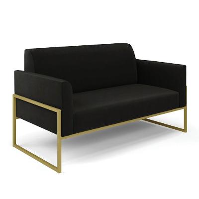 Sofá Namoradeira Base Industrial Alta Dourado Marisa Suede Preto D03 - D\'rossi