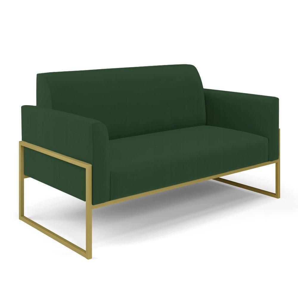 Sofá Namoradeira Com Poltrona Base Industrial Alta Dourado Marisa Veludo Verde D03 - D\'rossi - 2