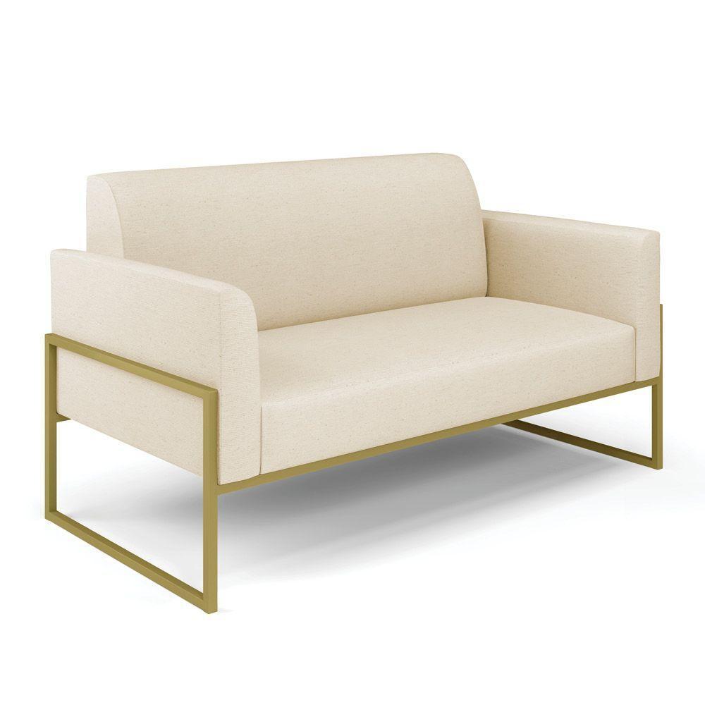 Sofá Namoradeira Base Industrial Alta Dourado Marisa Linho Bege A19 D03 - D\'rossi - 1