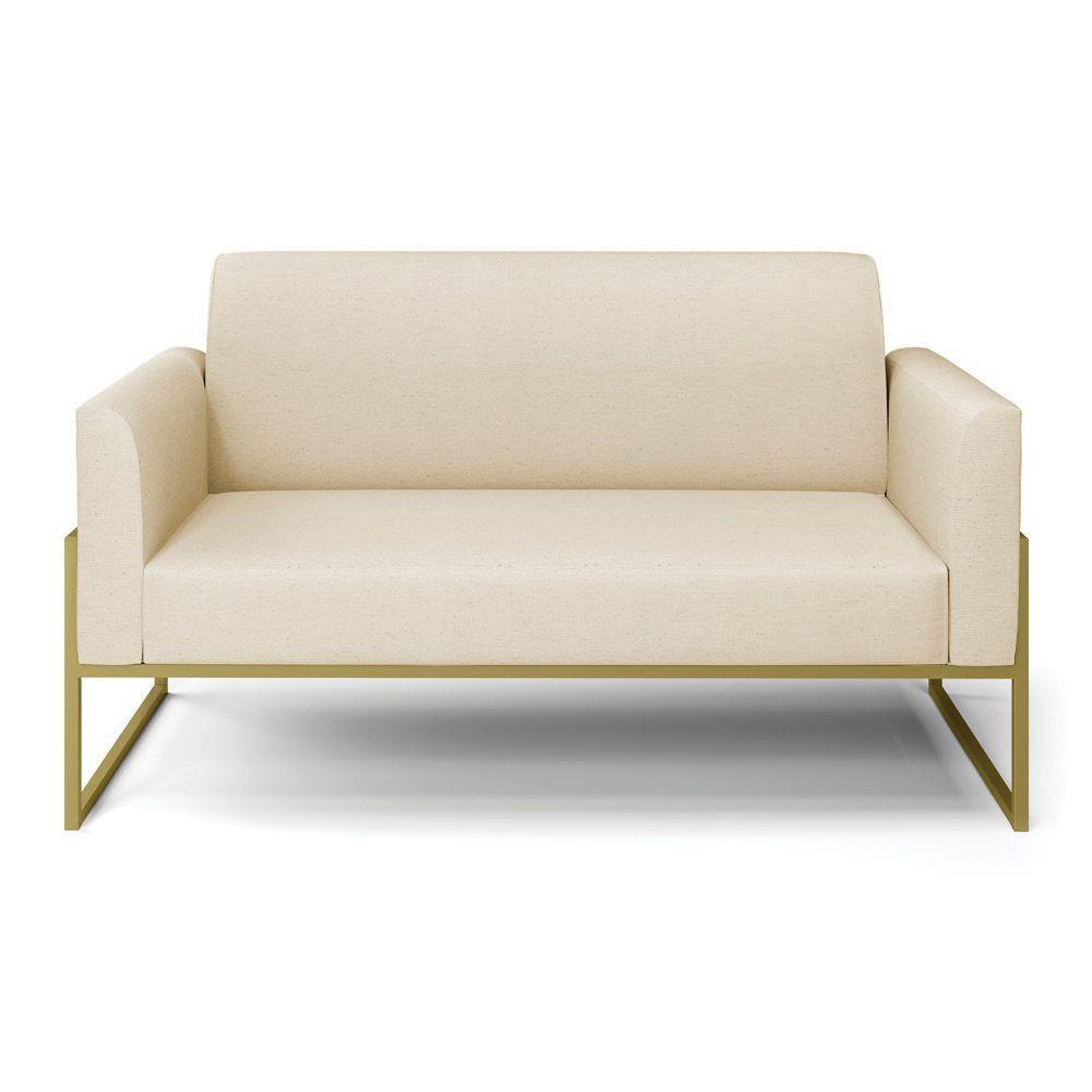 Sofá Namoradeira Base Industrial Alta Dourado Marisa Linho Bege A19 D03 - D\'rossi - 4