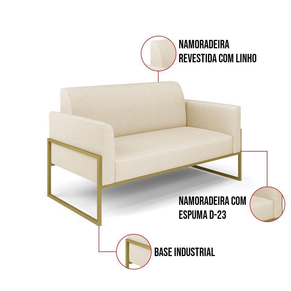 Sofá Namoradeira Base Industrial Alta Dourado Marisa Linho Bege A19 D03 - D\'rossi - 5