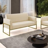 Sofá Namoradeira Base Industrial Alta Dourado Marisa Linho Bege A19 D03 - D\'rossi - 6
