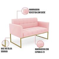 Kit 1 Sofá Namoradeira E 1 Poltrona Suede Base Metálica Industrial Dourado - D\'rossi Cor Rosa Bebê - 3