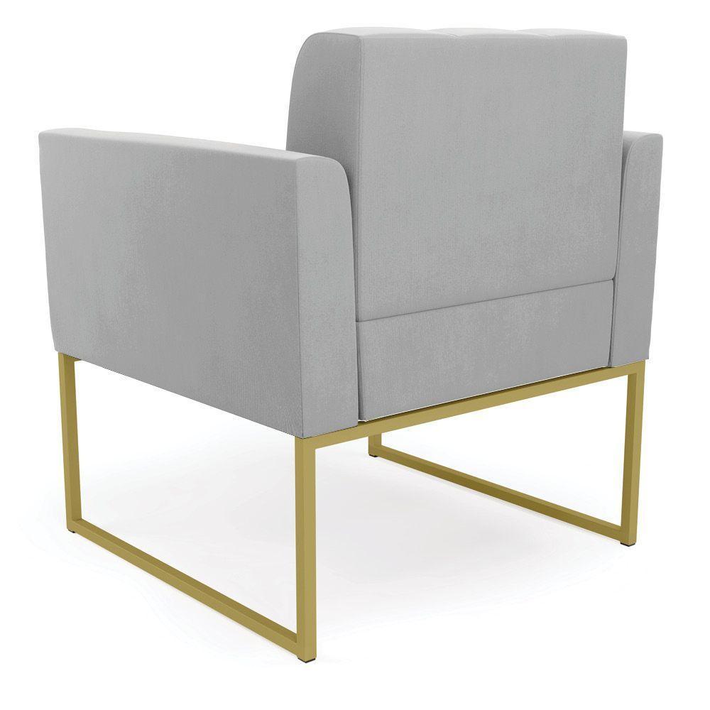 Kit 1 Sofá Namoradeira E 1 Poltrona Suede Base Metálica Industrial Dourado - D\'rossi Cor Cinza - 6