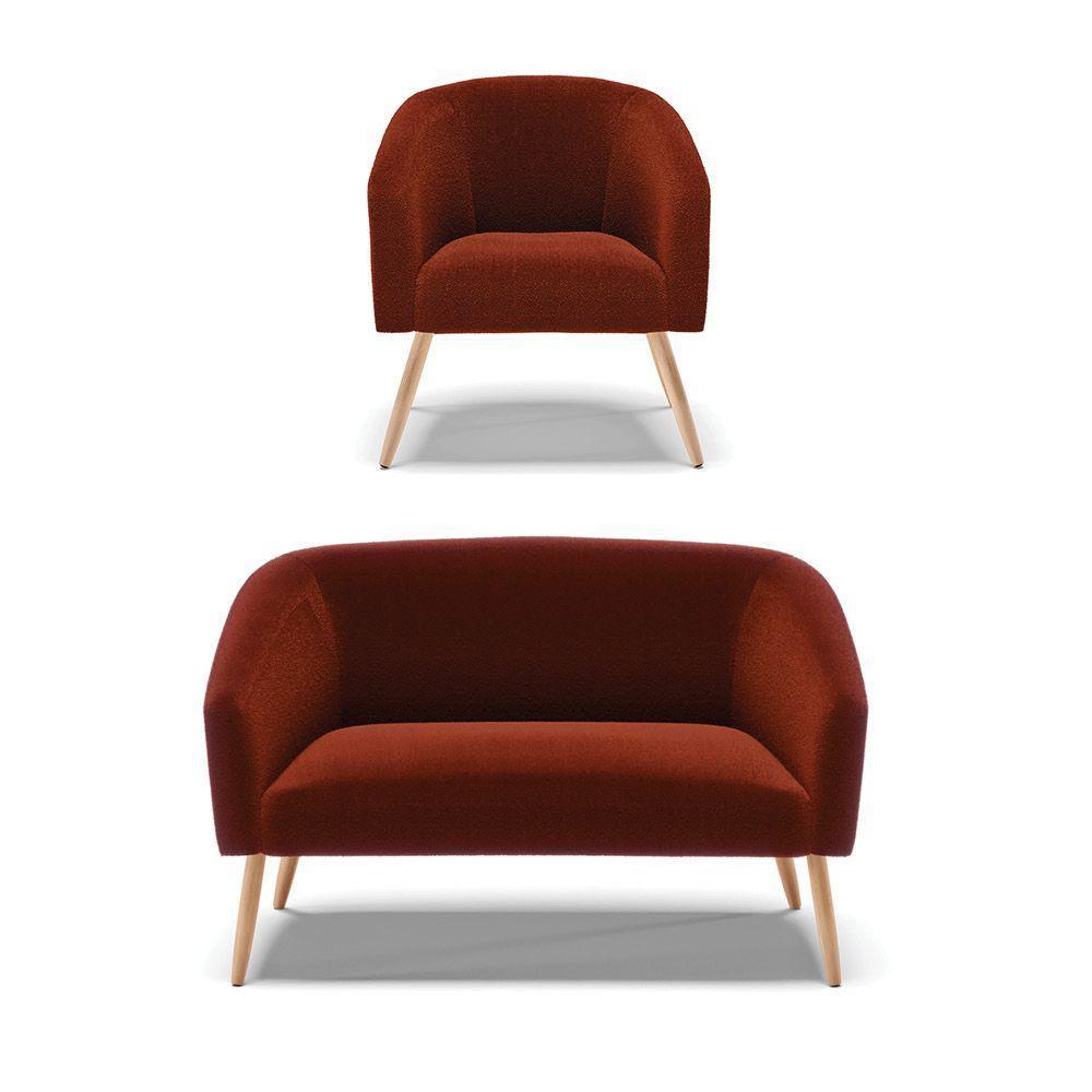 Kit 1 Sofá Namoradeira E 1 Poltrona Stella Bouclê Terra Pés Palito Natural - D\'rossi - 1