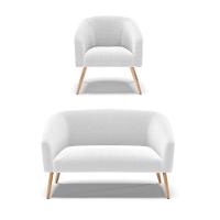 Kit 1 Sofá Namoradeira E 1 Poltrona Stella Bouclê Pés Palito Natural - D\'rossi Cor Off White - 1