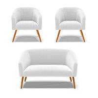 Kit 1 Sofá Namoradeira E 2 Poltronas Stella Bouclê Off White Pés Palito Castanho - D\'rossi - 1