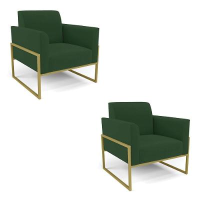 Kit 2 Poltronas Base Industrial Alta Dourado Marisa Veludo Verde D03 - D\'rossi