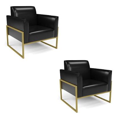 Kit 2 Poltronas Base Industrial Alta Dourado Marisa Corano Preto D03 - D\'rossi