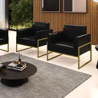 Kit 2 Poltronas Base Industrial Alta Dourado Marisa Corano Preto D03 - D\'rossi