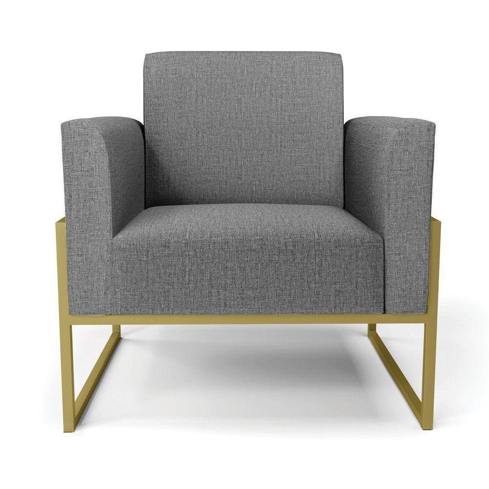 Kit 2 Poltronas Base Industrial Alta Dourado Marisa Linho Grafite A26 D03 - D\'rossi - 4