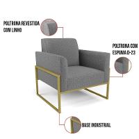 Kit 2 Poltronas Base Industrial Alta Dourado Marisa Linho Grafite A26 D03 - D\'rossi - 3