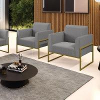 Kit 2 Poltronas Base Industrial Alta Dourado Marisa Linho Grafite A26 D03 - D\'rossi - 5